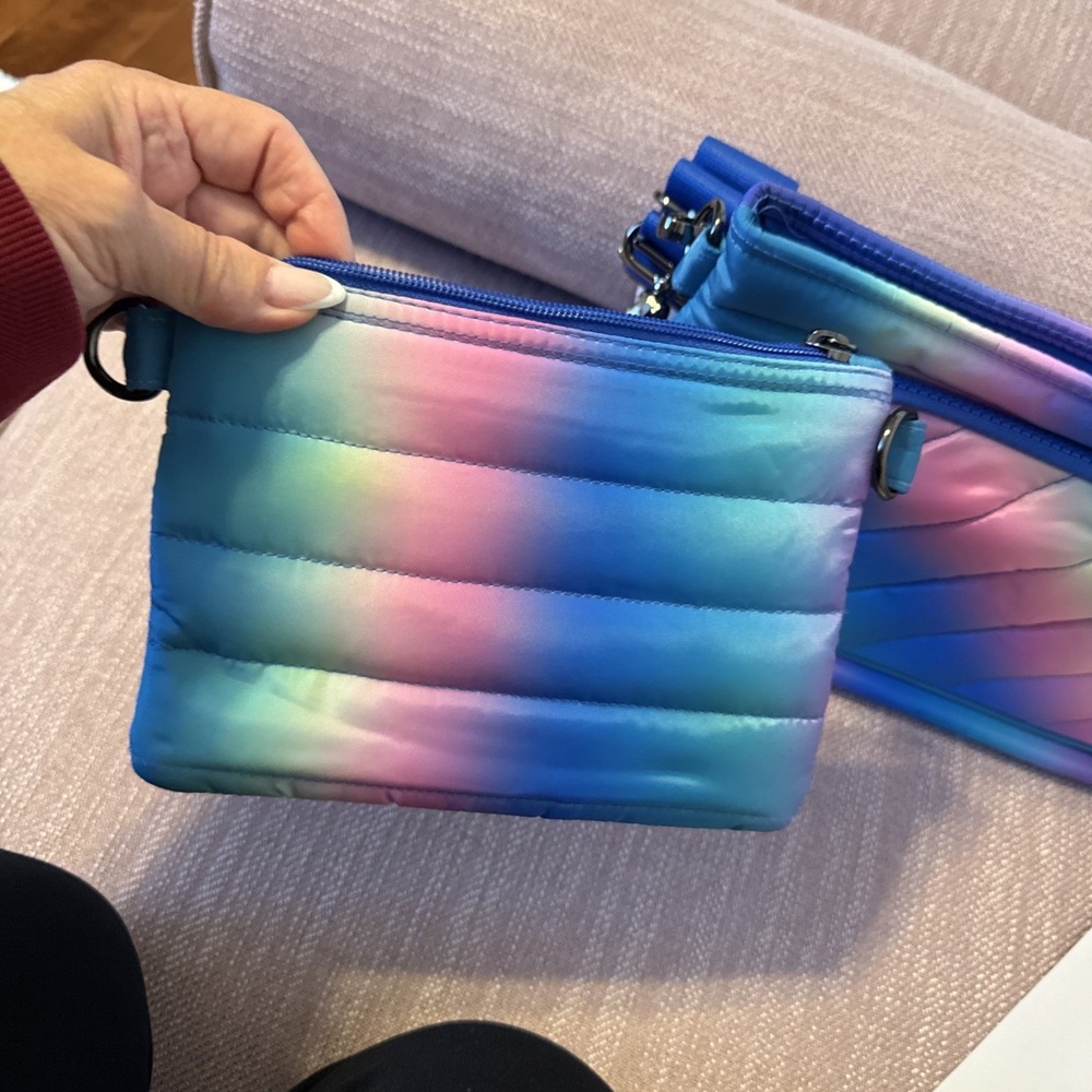 Think Royln Bank Street XL Crossbody w/Pouch Blue Lagoon Ombre Quilted RFID - Picture 14 of 15